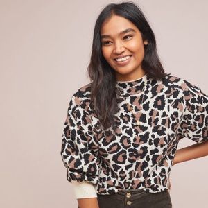 Anthropologie Leopard Mock Neck Sweater